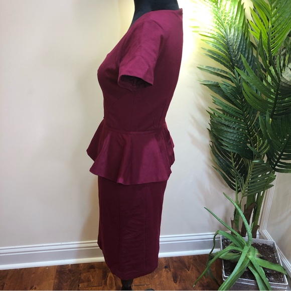 Ann Taylor Peplum Burgundy Scoop-neck Silver Accent Casual Dress 0 - Picture 4 of 8